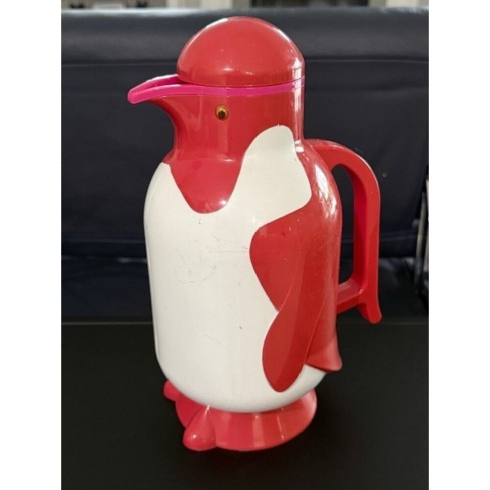 Vintage Metrokane Penguin 80's Thermal Carafe Pitcher Hot Cold Red Pink HTF Rare